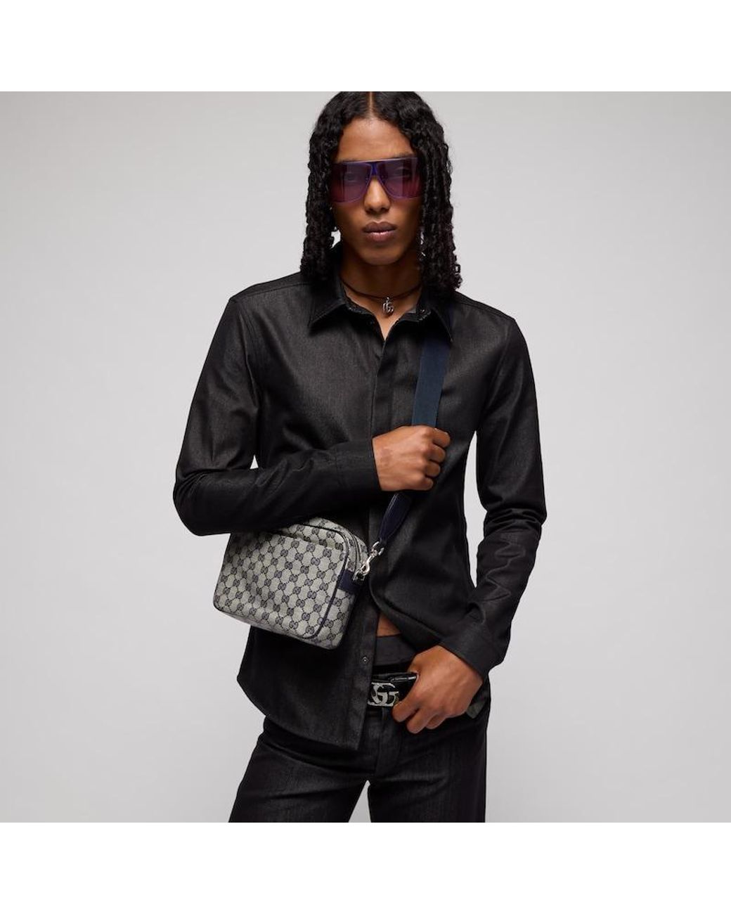 Gucci Gray Essence Classic Small Crossbody Bag, Gg Canvas for men