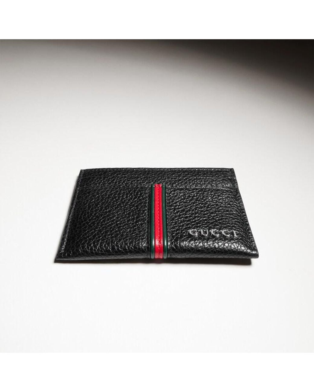 Gucci Black Card Case With Web, Leather for men
