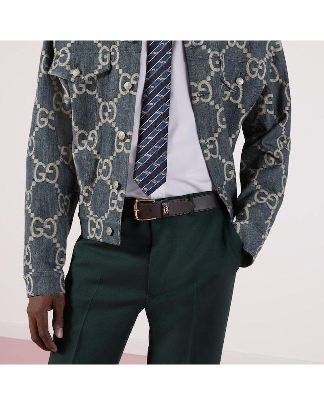Gucci Black Belt With Interlocking G Detail, Size 100 for men