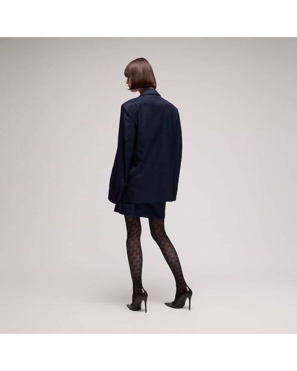 Gucci Blue Prince Of Wales Chintzed Wool Jacket, Size 46 It, Ready-To-Wear