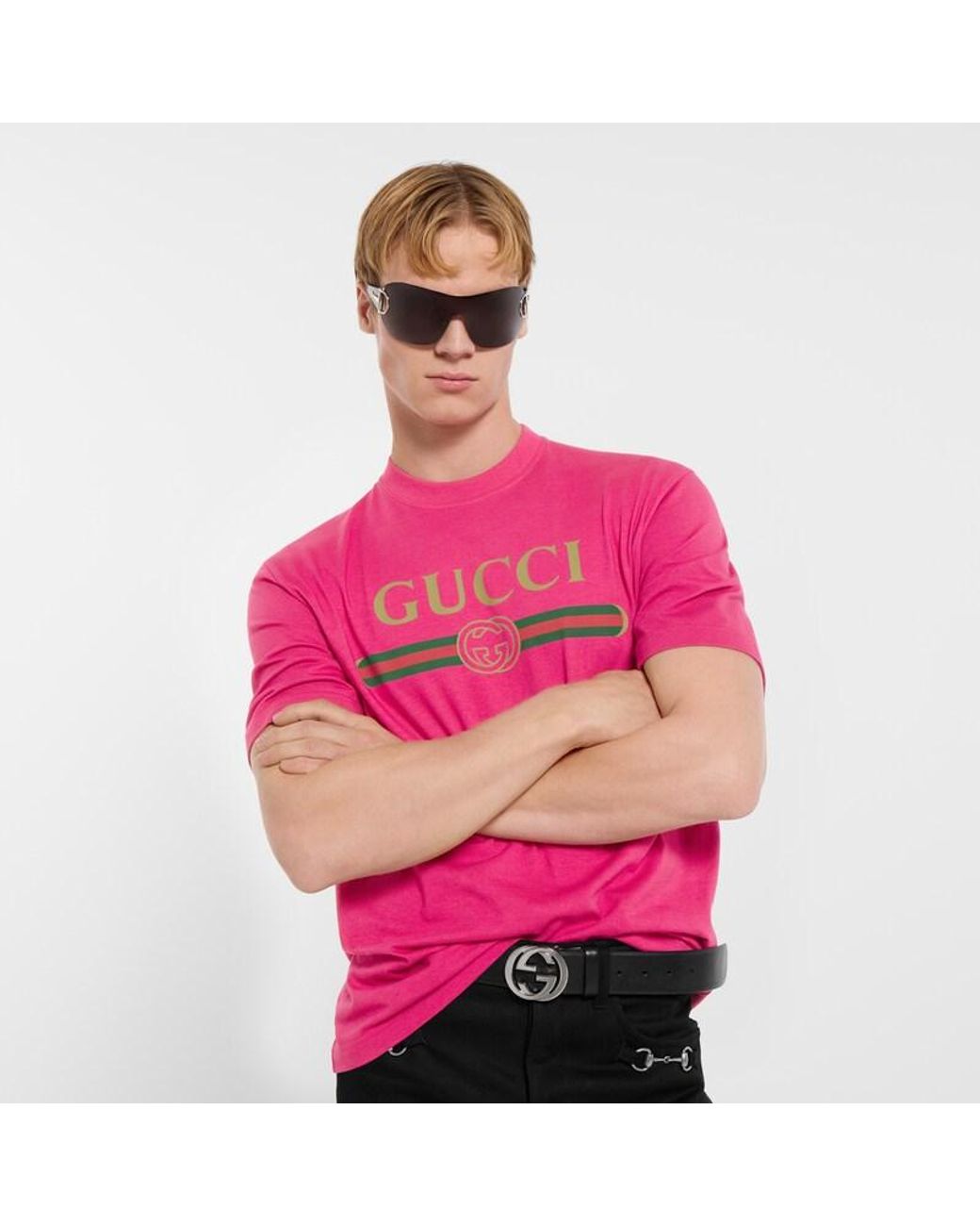 Gucci Pink Silk Blend Jersey T-Shirt With Print for men