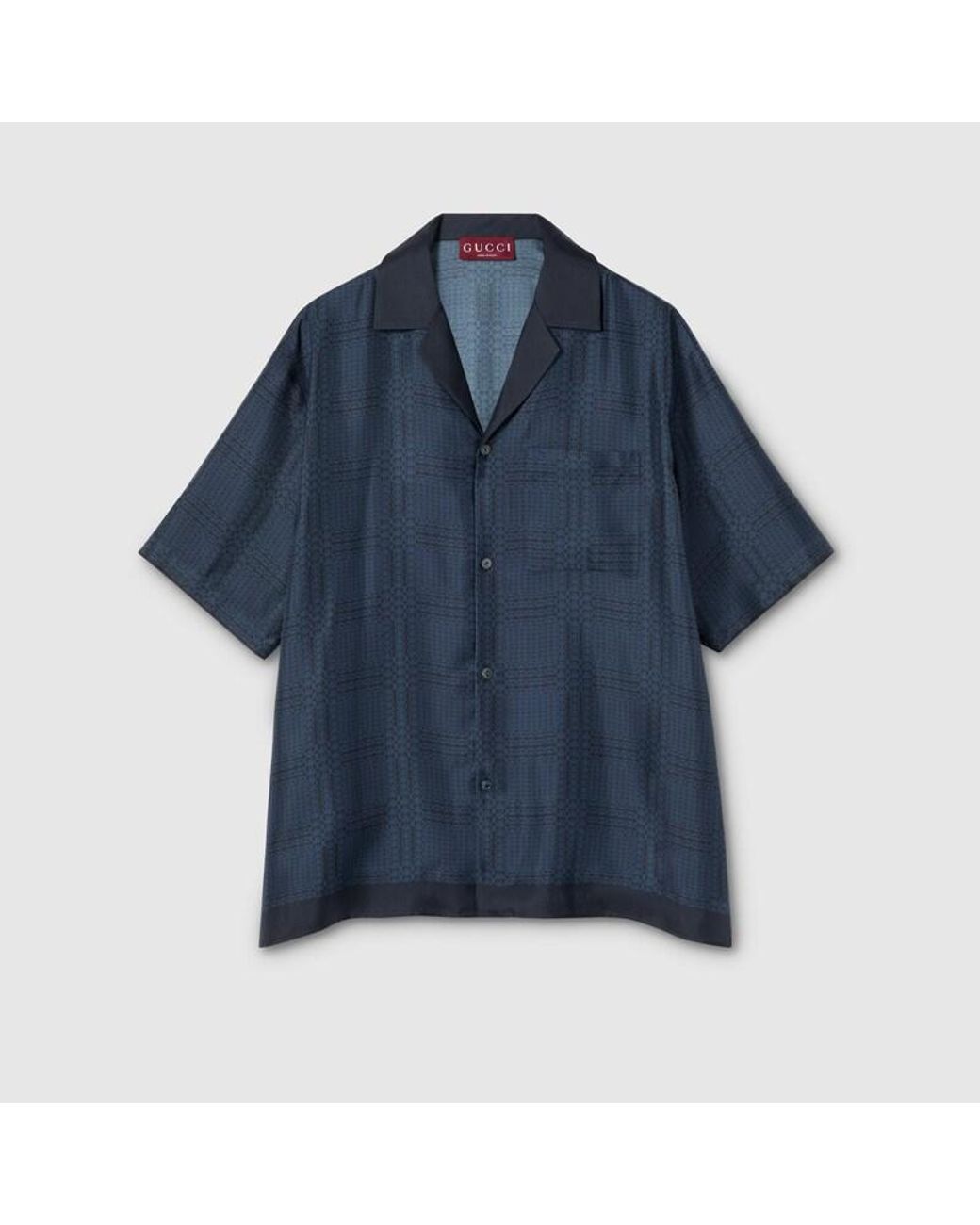Gucci Blue Printed Silk Twill Bowling Shirt for men