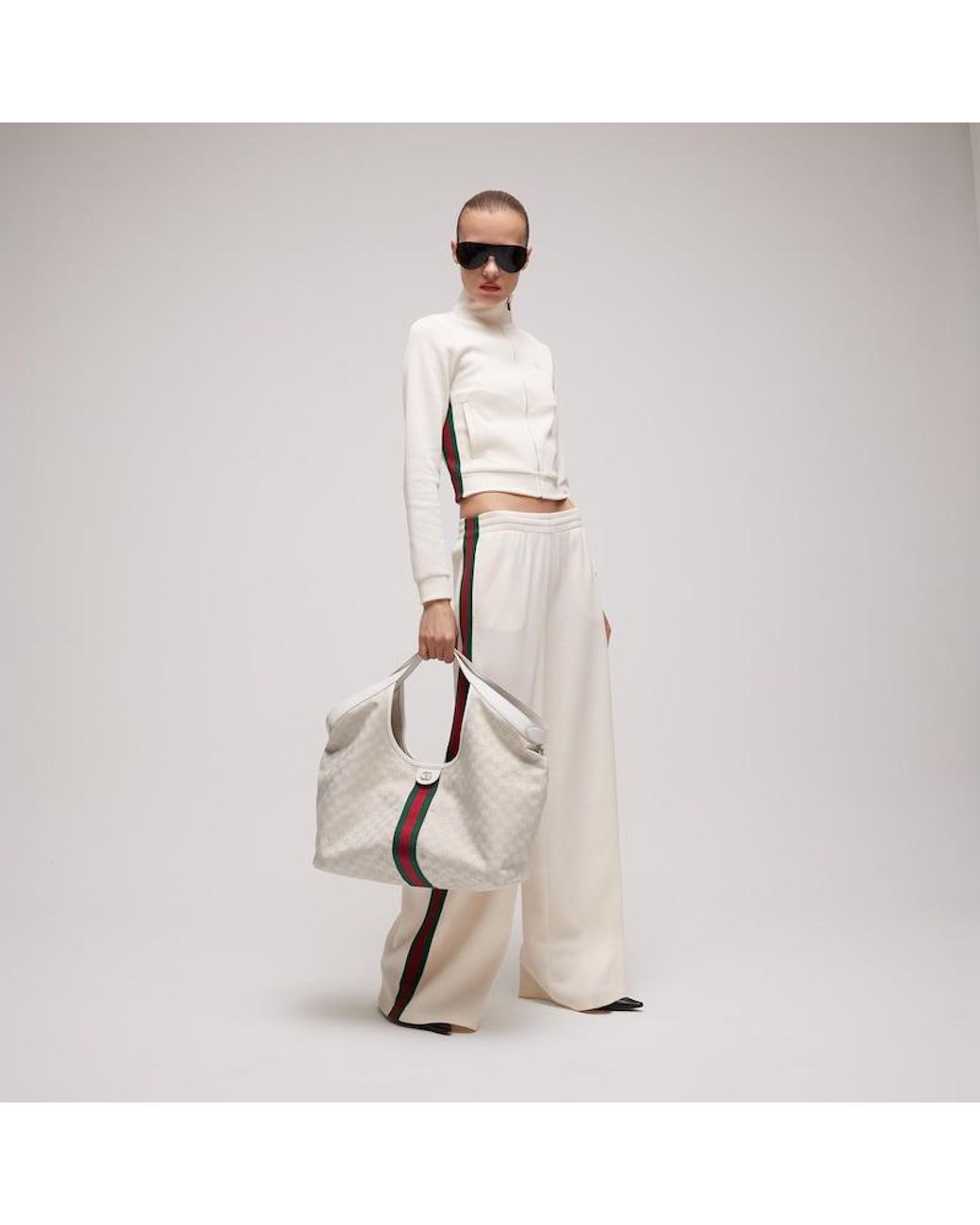 Gucci White Giglio Large Tote Bag, Gg Canvas