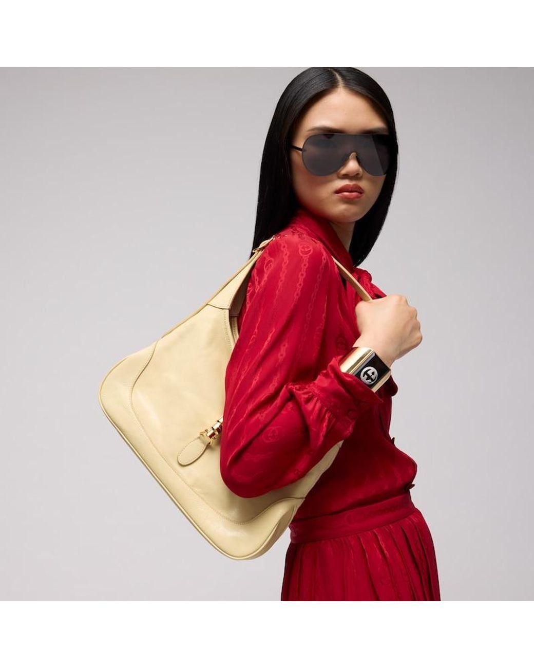 Gucci Natural Jackie 1961 Medium Shoulder Bag, Leather