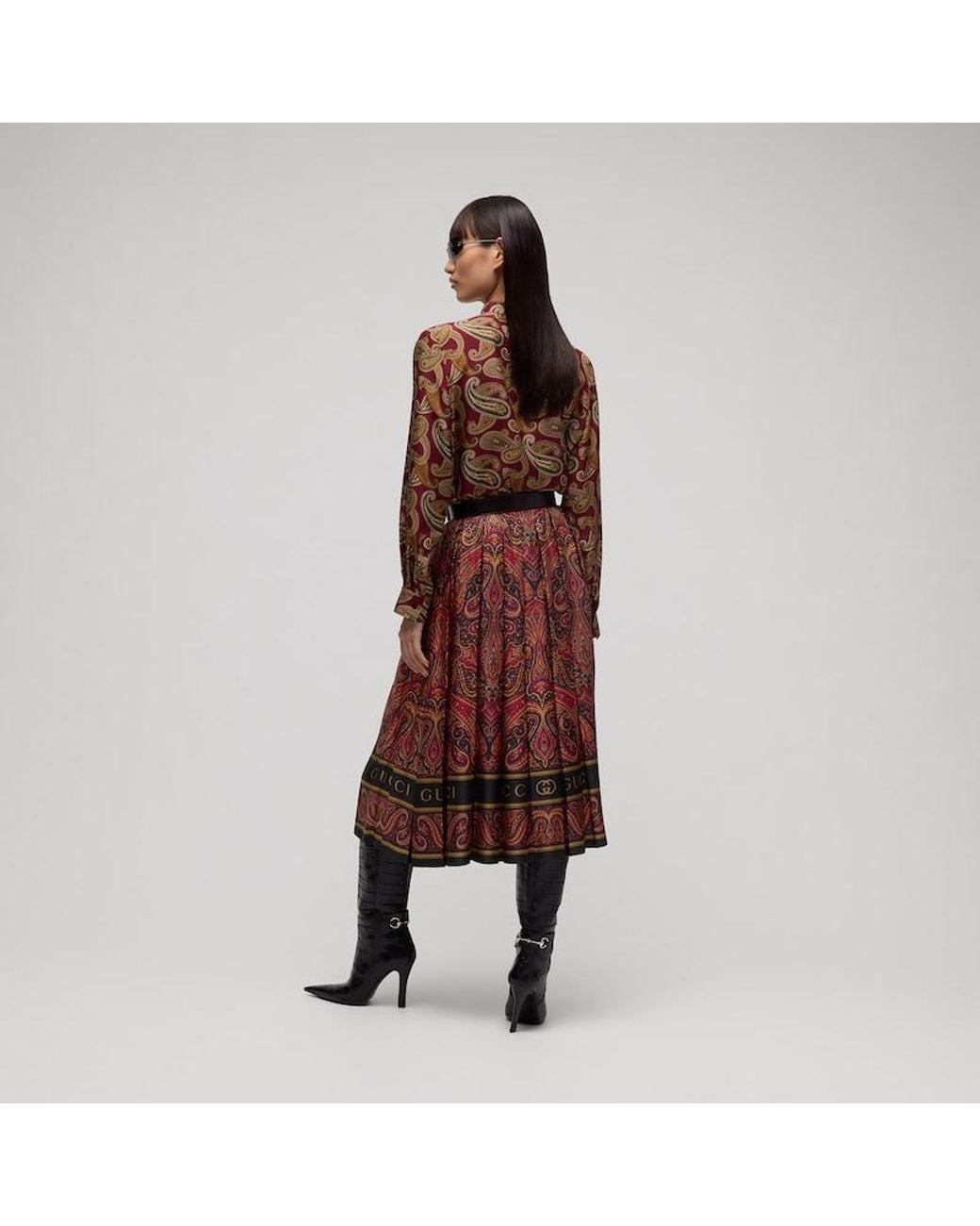 Gucci Red Printed Silk Twill Skirt