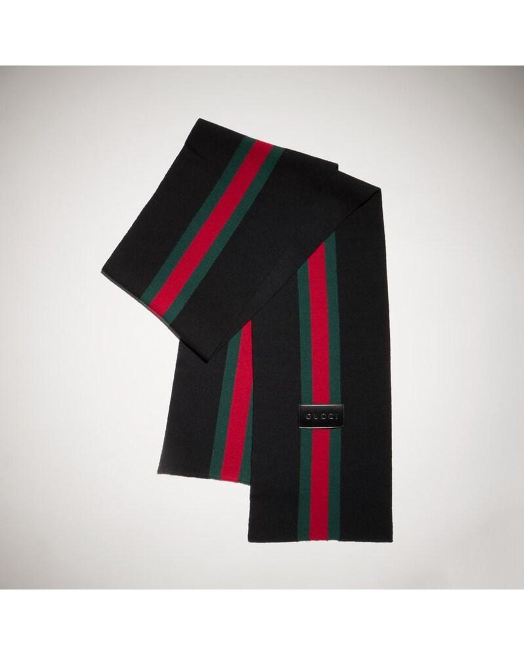 Gucci Black Striped Wool Cashmere Jacquard Scarf for men