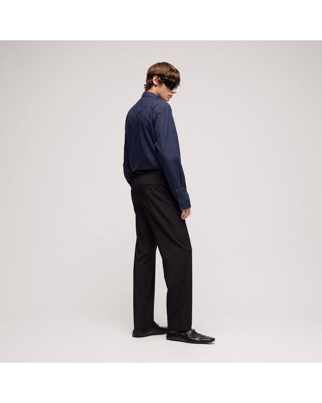 Gucci Blue Pinstripe Cotton Shirt With Embroidery for men