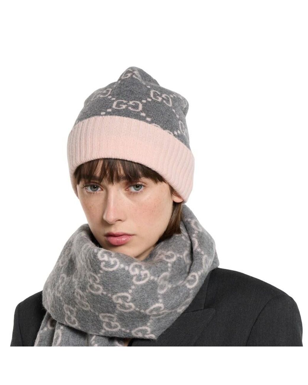 Gucci Gray Gg Cashmere Jacquard Hat