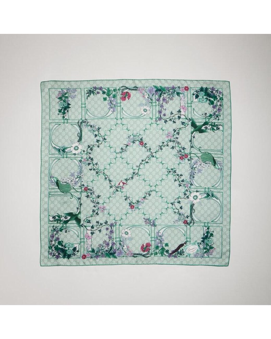 Gucci Green Printed Silk Twill Carré