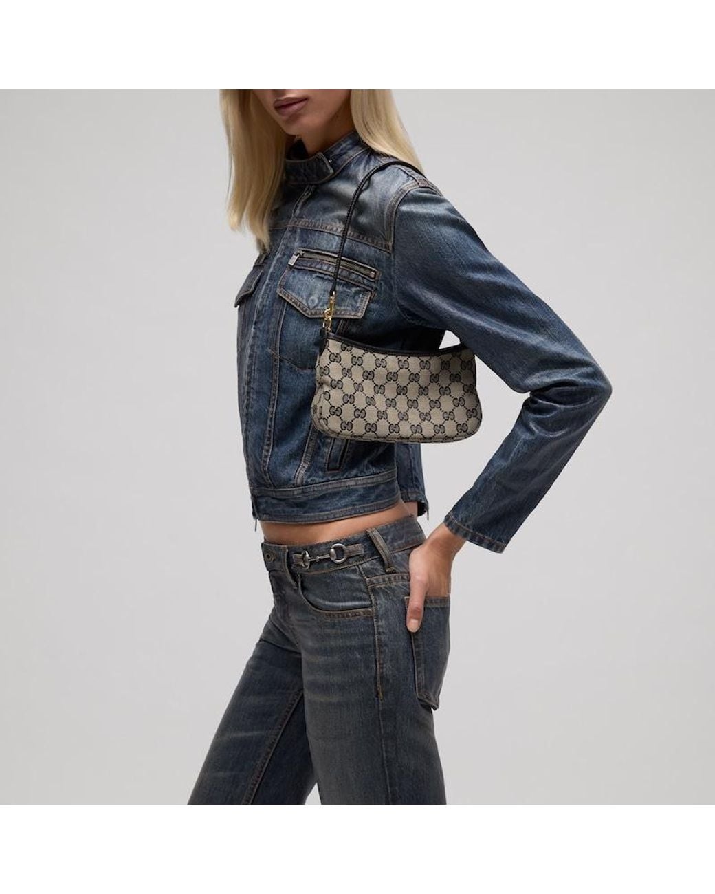 Gucci Metallic Gossip Small Shoulder Bag, Original Gg Fabric