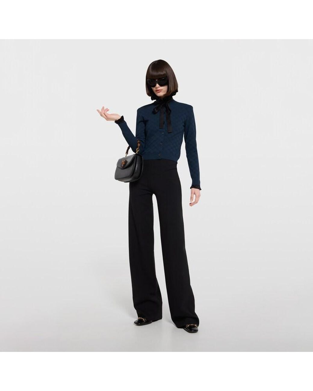 Gucci Blue Gg Fine Fabric Jacquard Cardigan