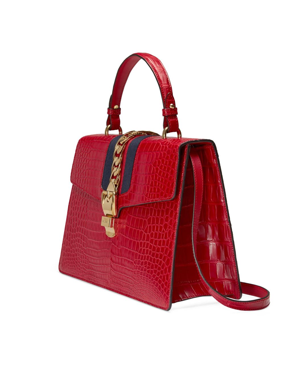Gucci Sylvie Crocodile Top Handle Bag in Red | Lyst