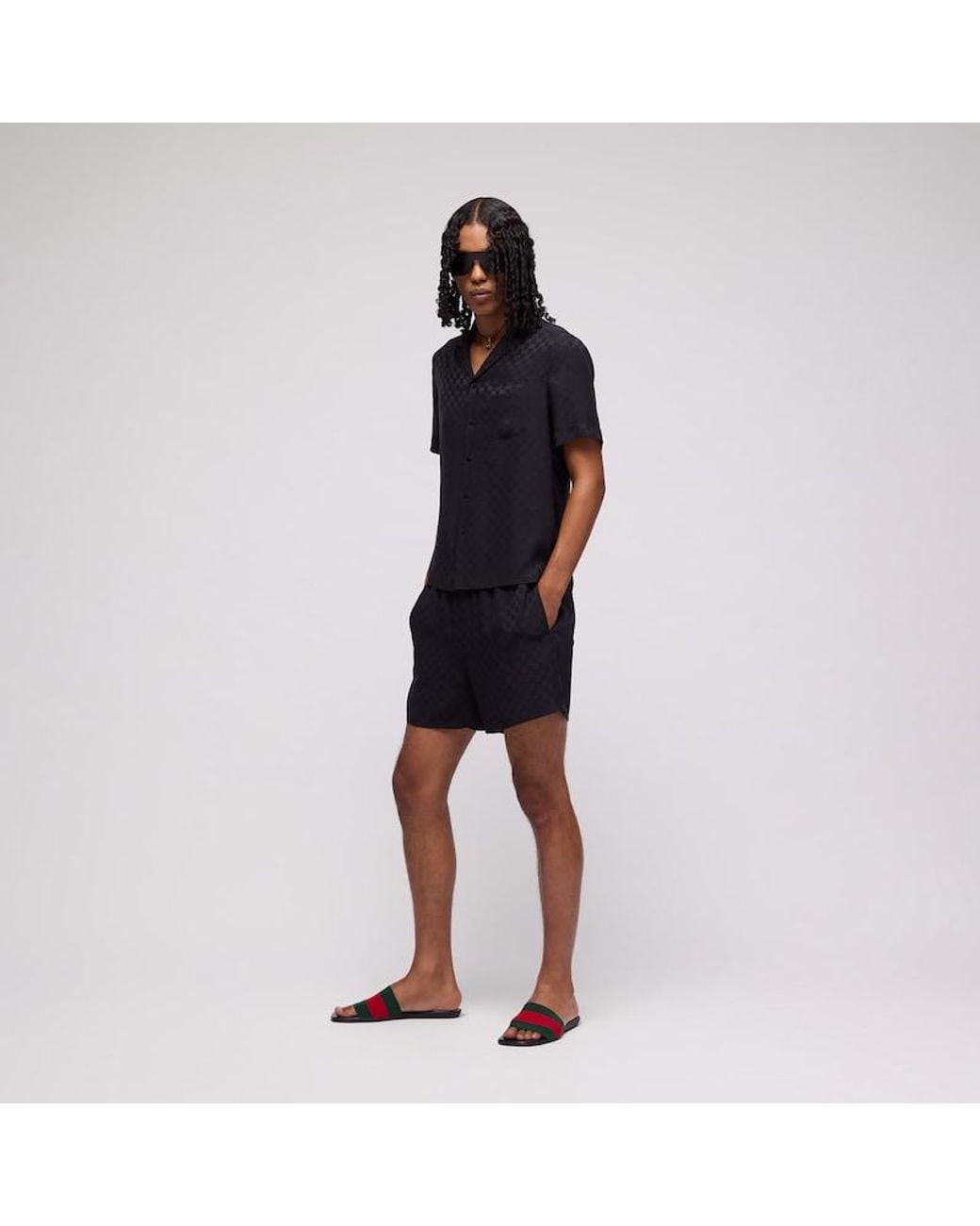 Gucci Blue Gg Silk Jacquard Bowling Shirt for men