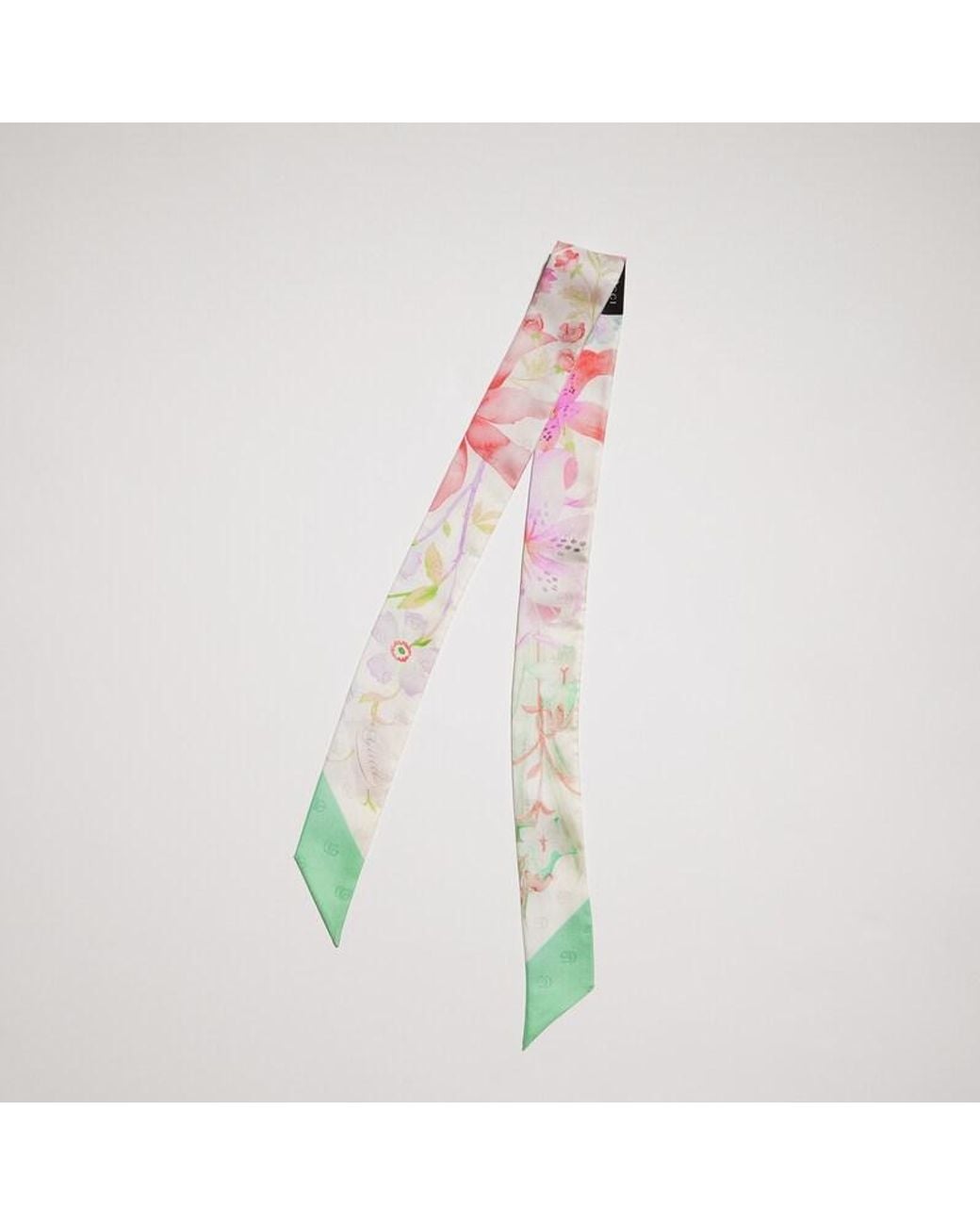 Gucci Green Printed Double G Silk Ribbon