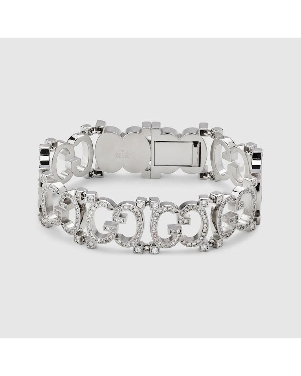 Gucci Metallic Structured Bracelet With Crystal Gg