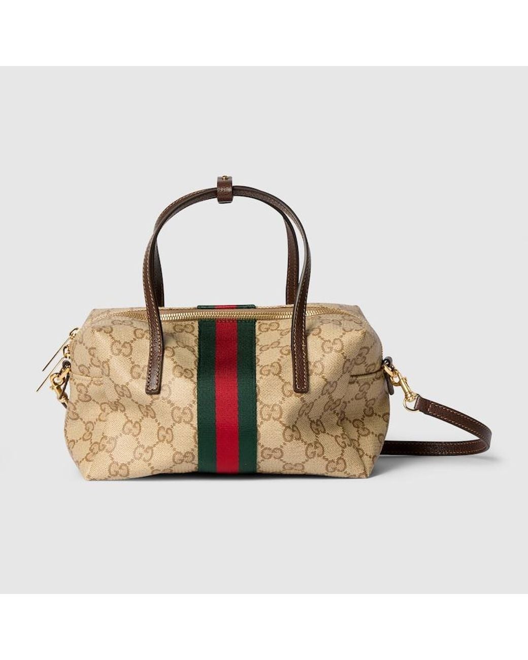 Gucci Metallic Mini Boston Bag With Web, Gg Canvas