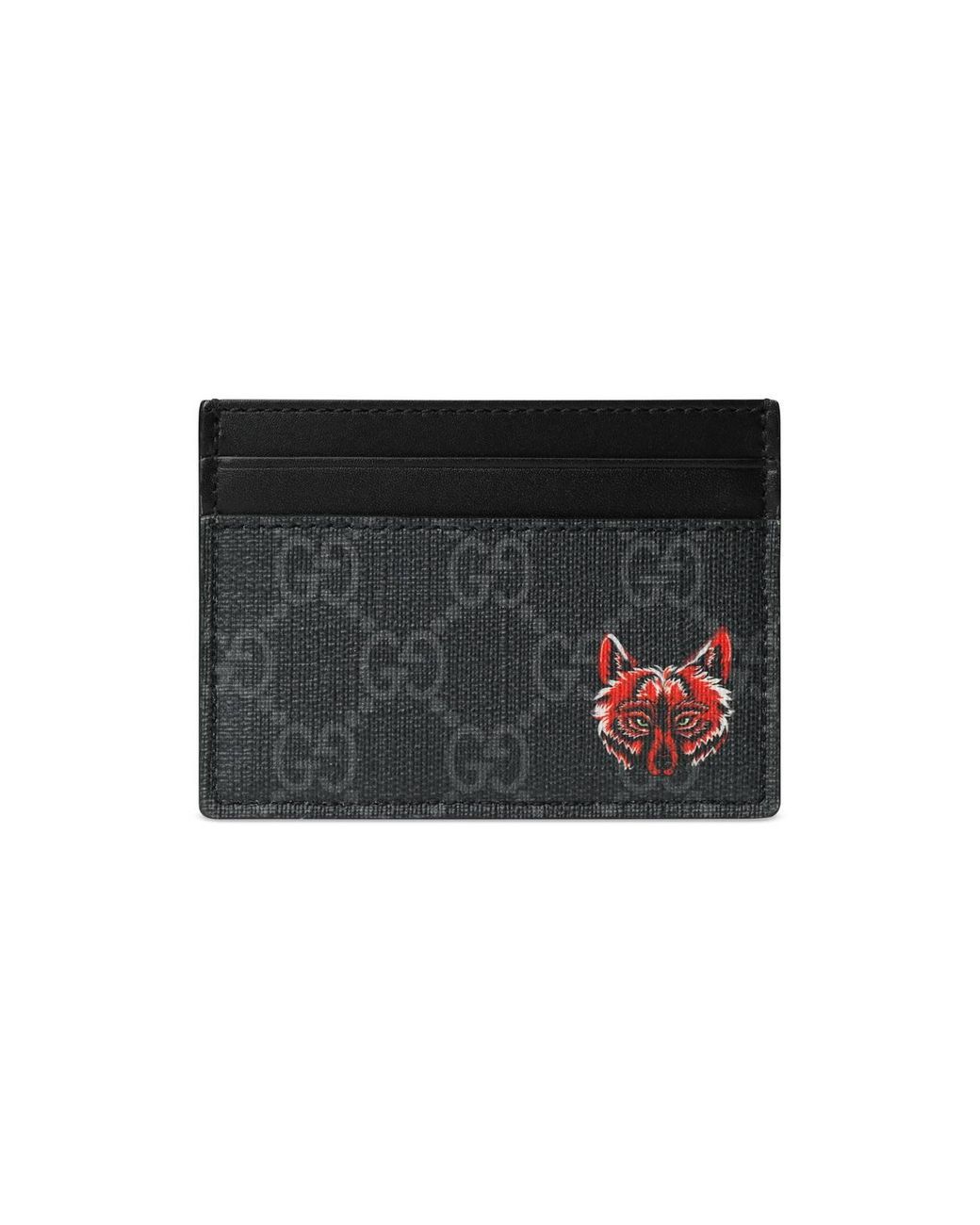 Gucci Leather GG Card Case With Wolf 