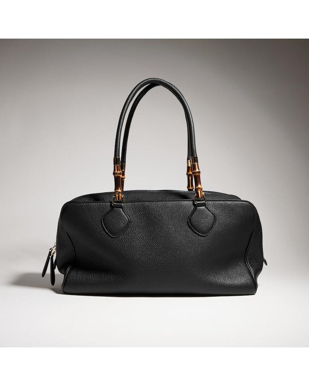 Gucci Black Large Boston Bag With Bamboo
