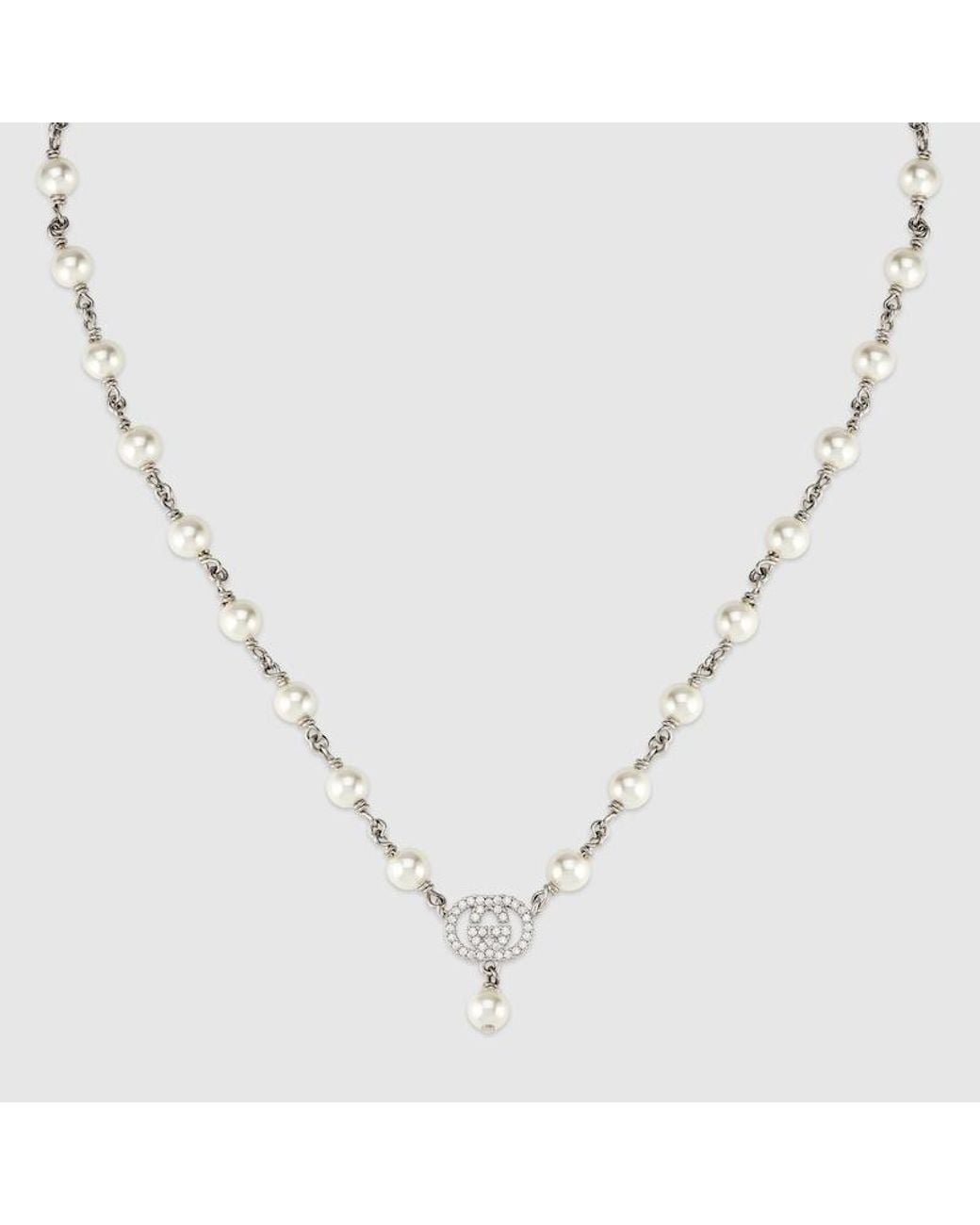 Gucci Metallic Pearl And Crystal Pendant Necklace