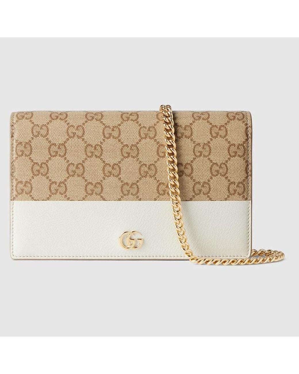 Gucci Natural Gg Marmont Wallet On Chain, Original Gg Fabric