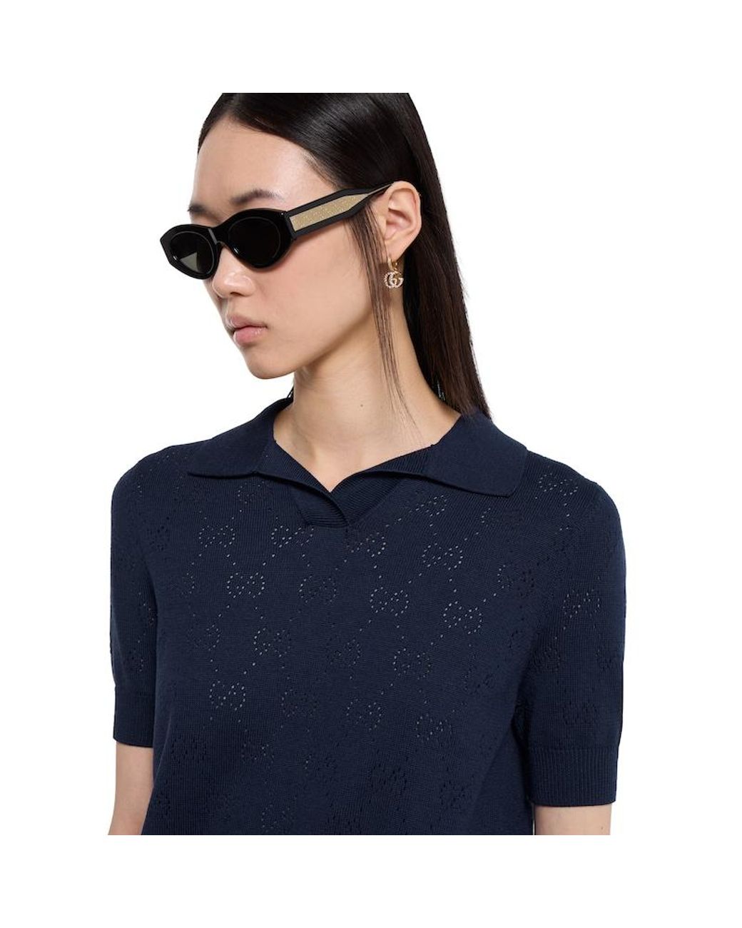 Gucci Blue Gg Pointelle Cotton Silk Polo Shirt