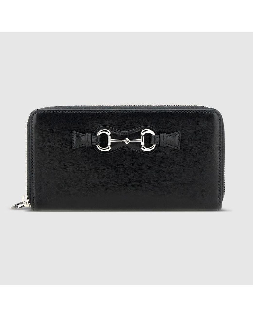 Gucci Black Zip Around Wallet With Horsebit, Leather