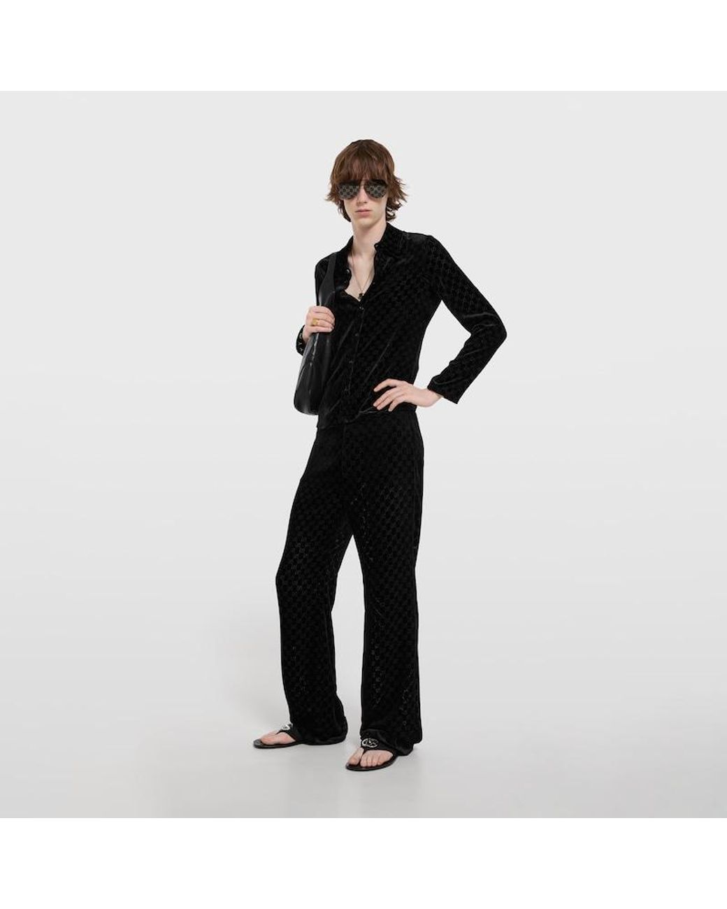 Gucci Black Riviera Thong Sandal, Fabric for men