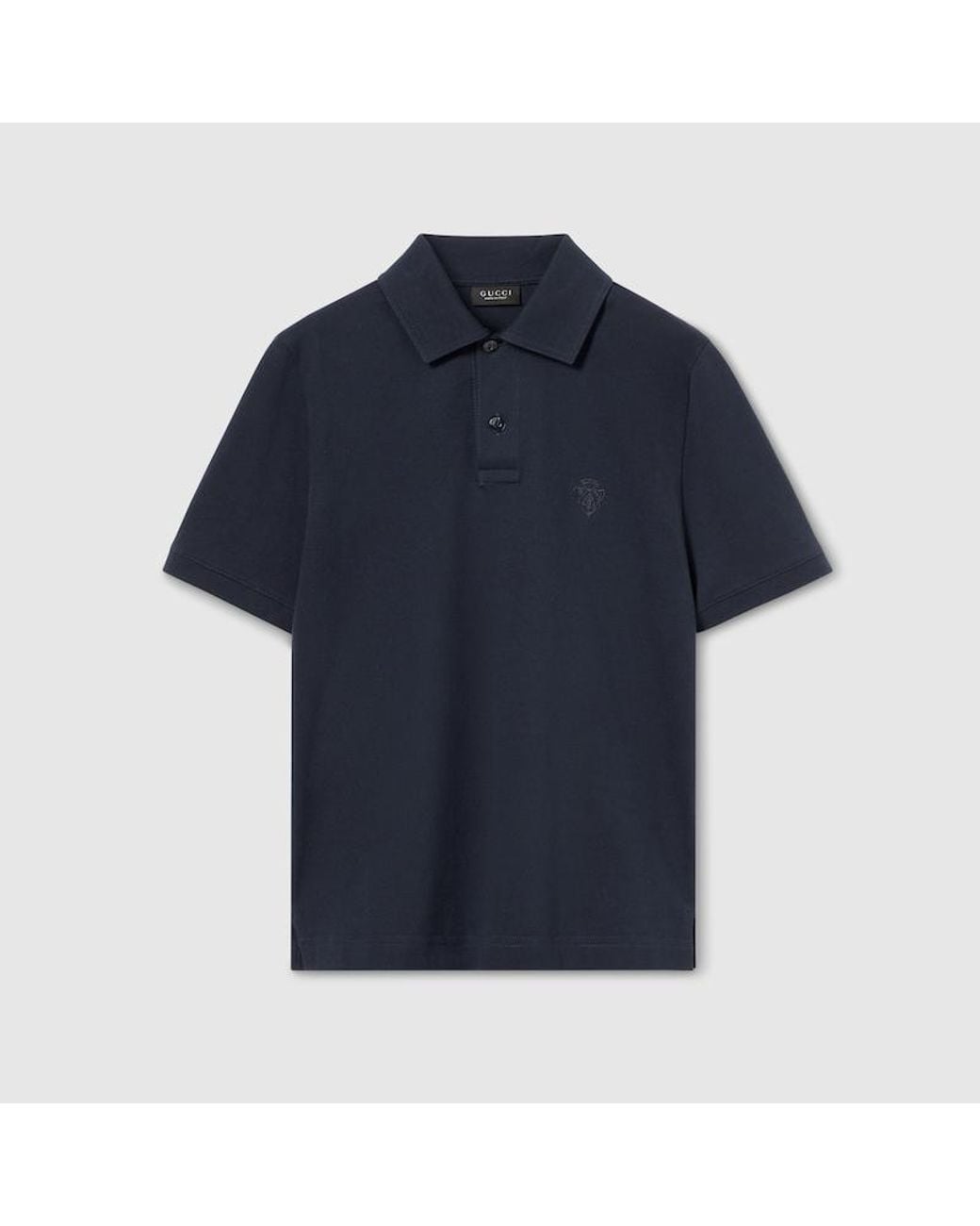Gucci Blue Cotton Piquet Polo Shirt With Embroidery for men