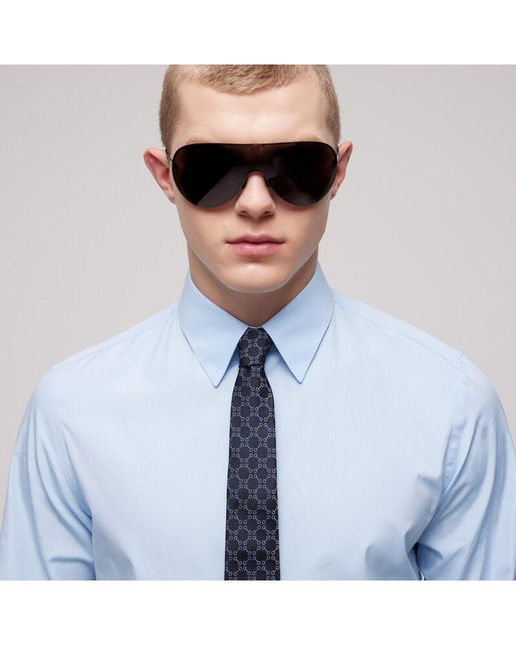 Gucci Blue Horsebit Silk Jacquard Tie for men