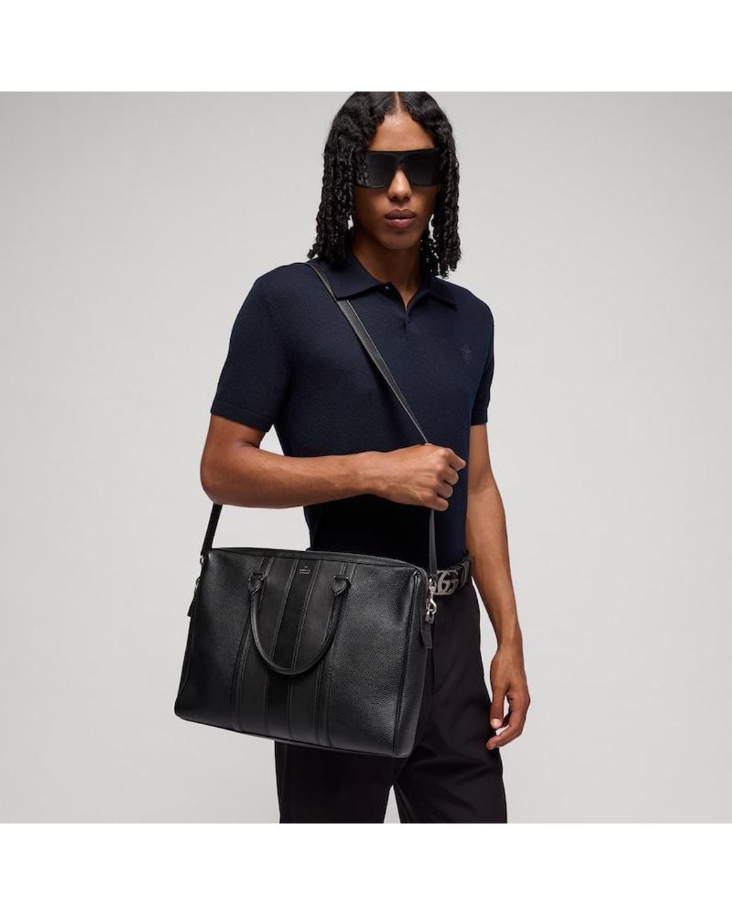 Gucci Black Web Trademark Medium Briefcase, Leather for men