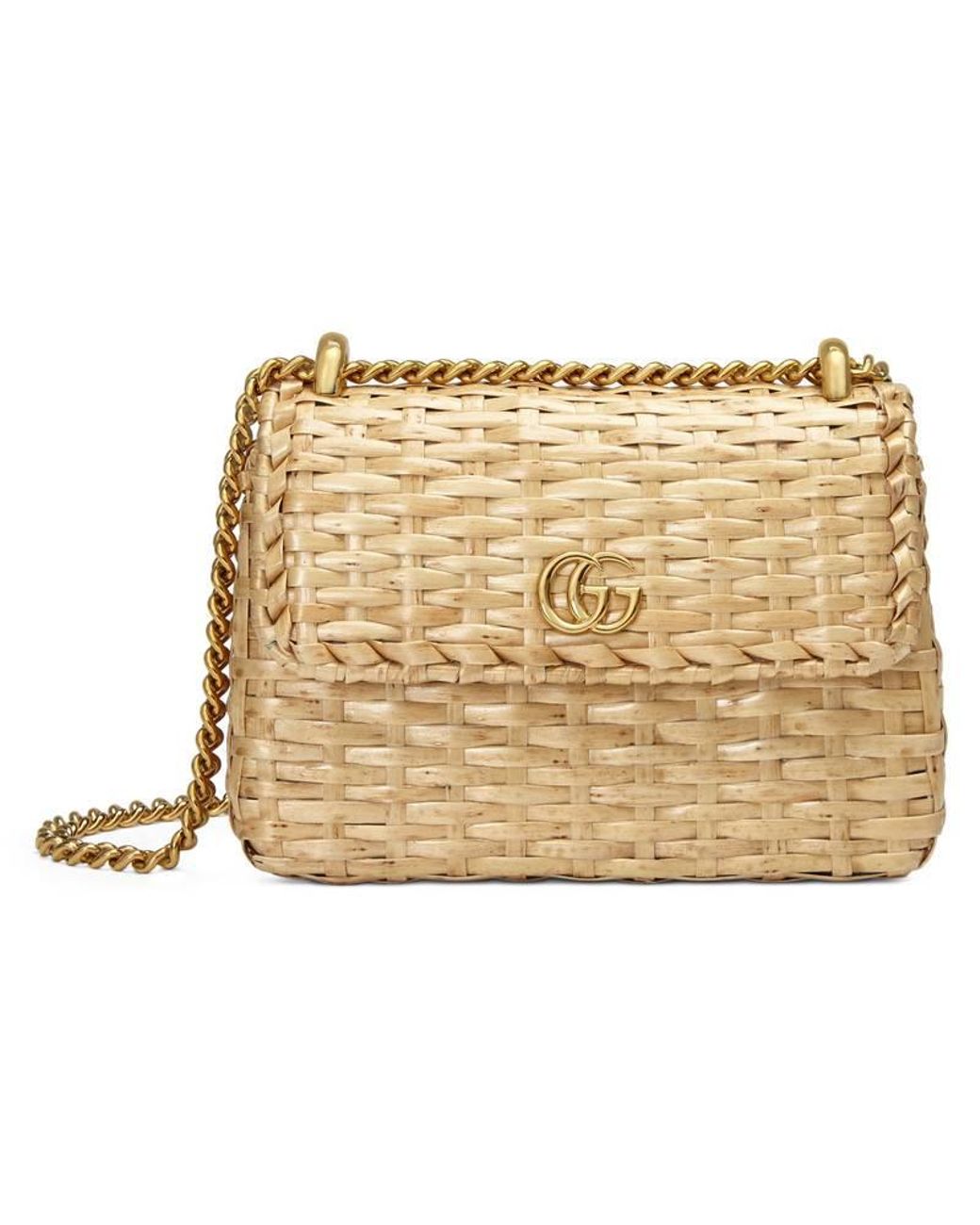 Gucci Linea Cestino Mini Leather trimmed Wicker Shoulder Bag in