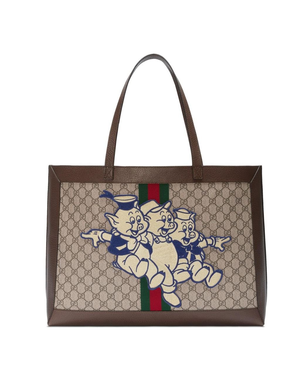 Gucci Ophidia GG Tote With Three Little Pigs in Brown | Lyst