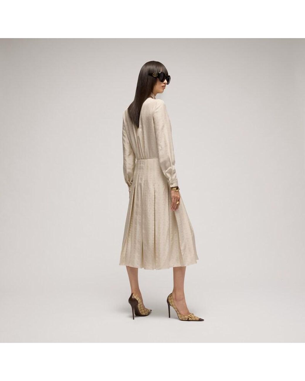 Gucci Natural Crest Silk Jacquard Dress