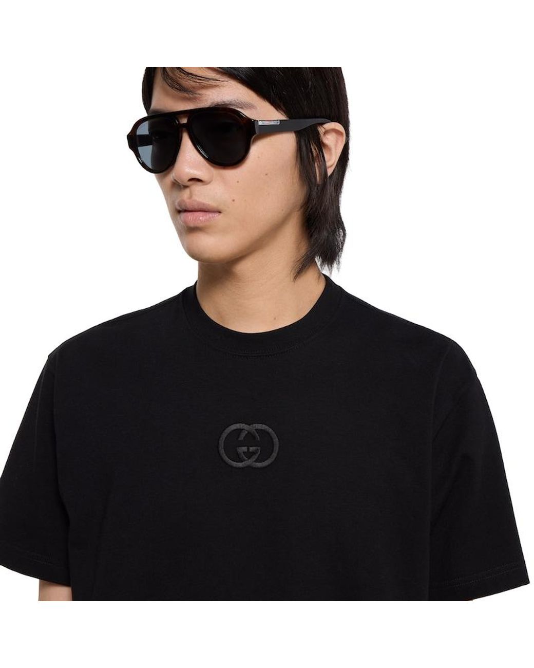 Gucci Black Cotton Jersey T-Shirt With Embroidery for men