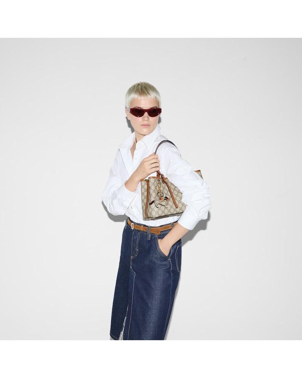 Gucci Brown Gg Emblem Medium Tote Bag, Gg Canvas