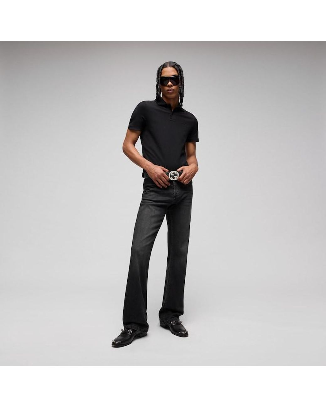 Gucci Black Belt With Interlocking G Buckle, Size 70 for men