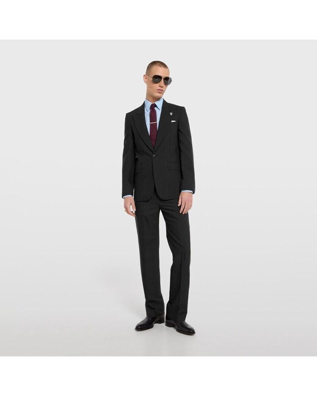 Gucci Black Pinstripe Wool Pants for men