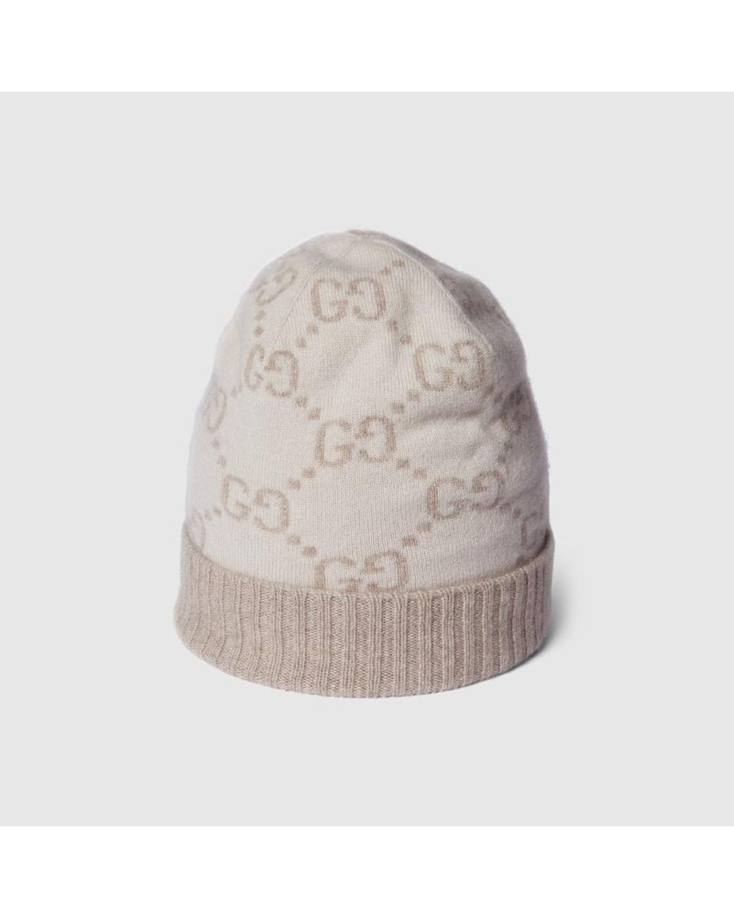 Gucci Natural Gg Cashmere Jacquard Hat
