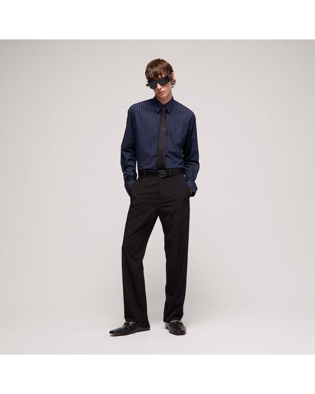 Gucci Blue Pinstripe Cotton Shirt With Embroidery for men