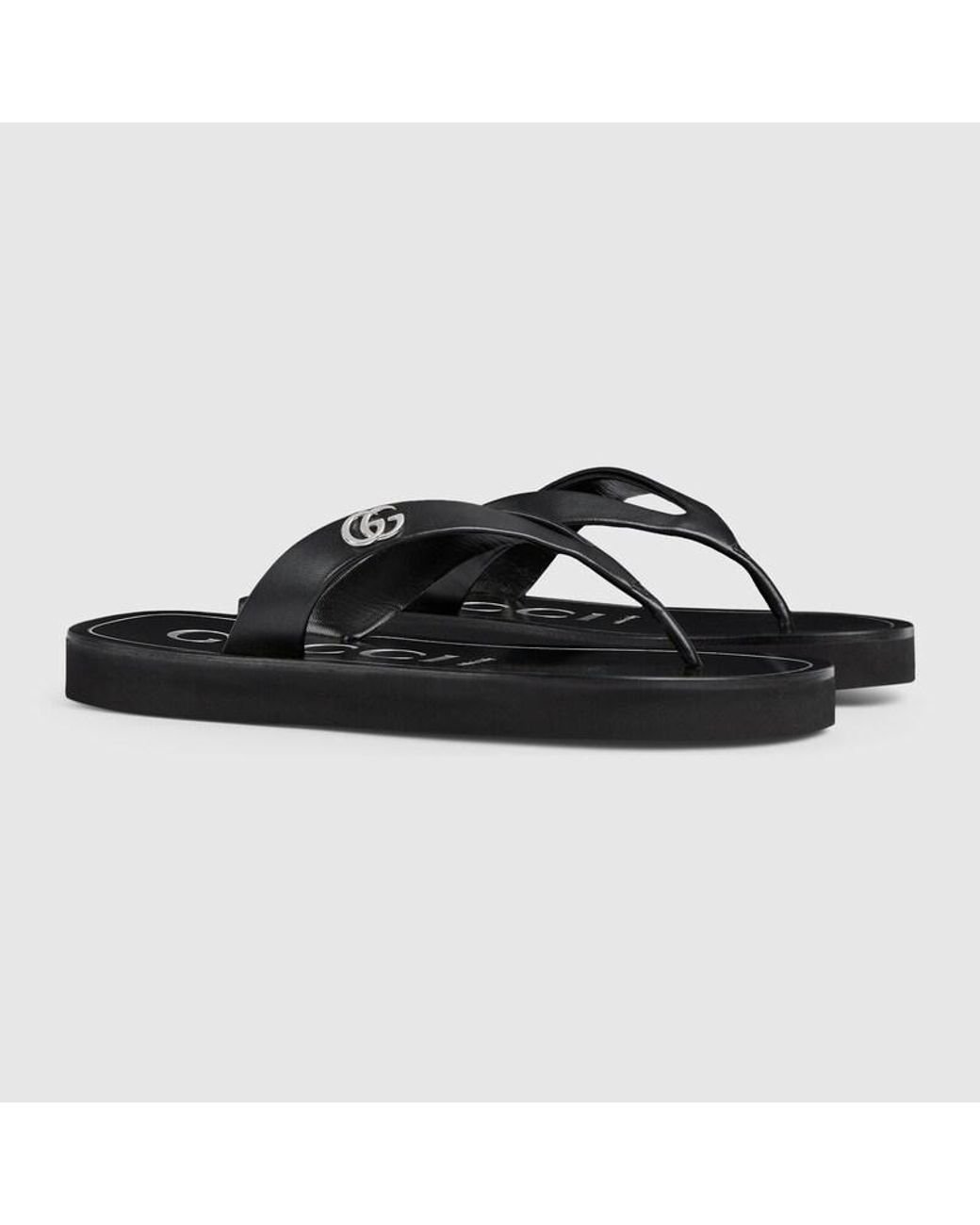 Gucci Black Thong Sandal With Double G