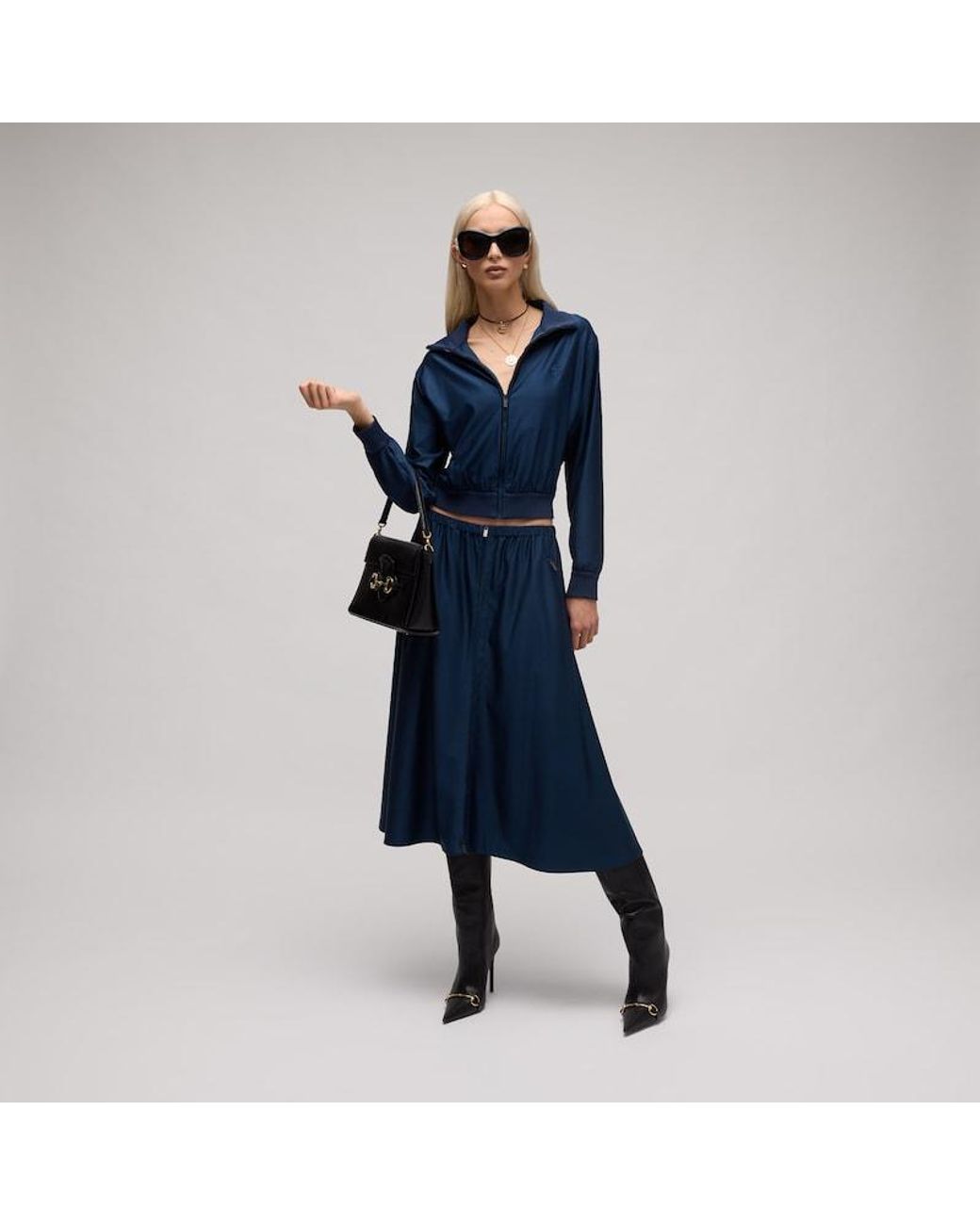 Gucci Blue Printed Shiny Fluid Stretch Silk Skirt
