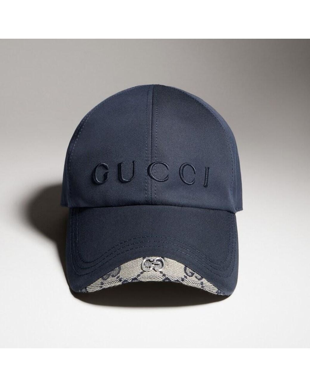 Gucci Blue Cotton Baseball Hat With Embroidery for men