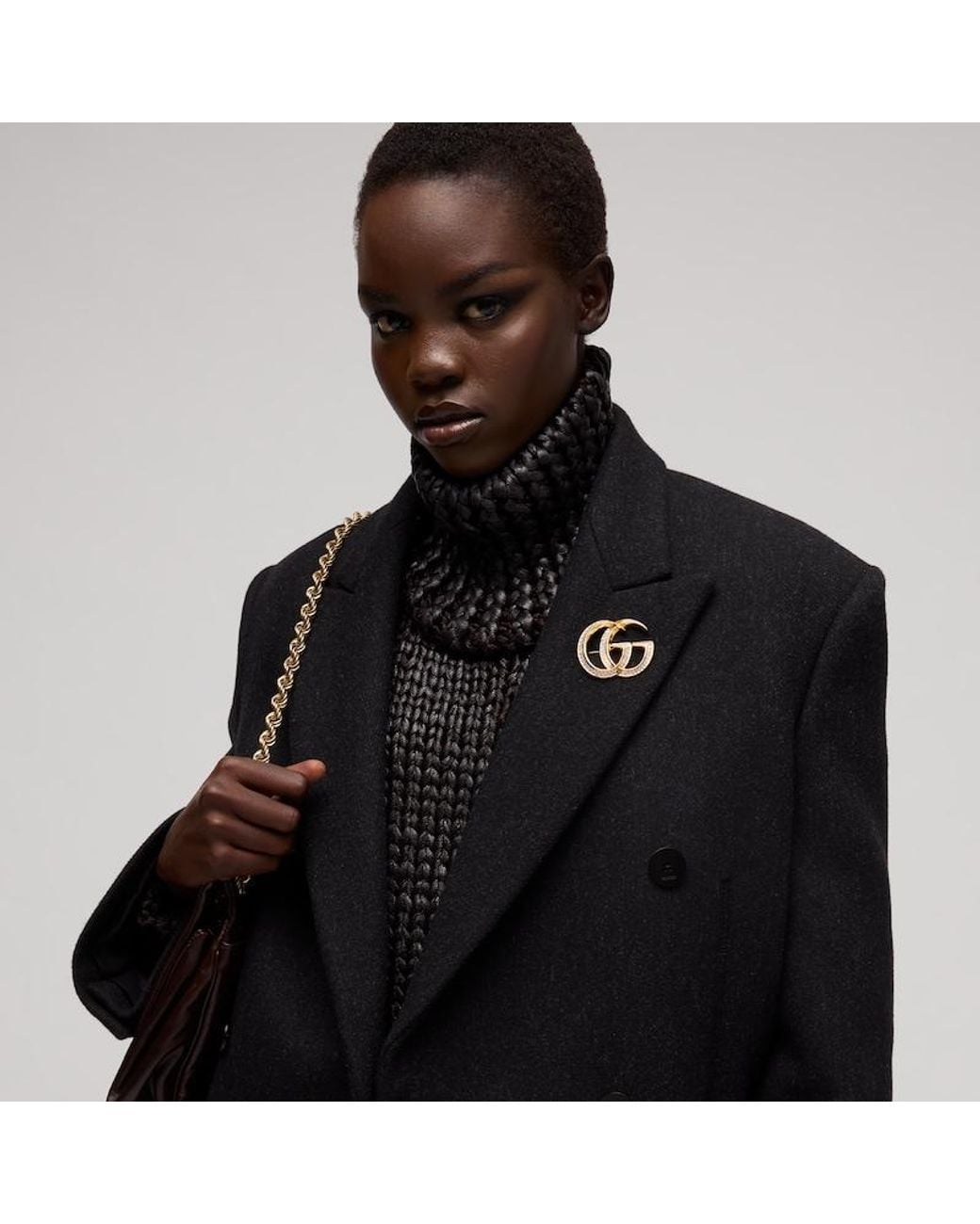 Gucci Metallic Gg Marmont Crystal Brooch