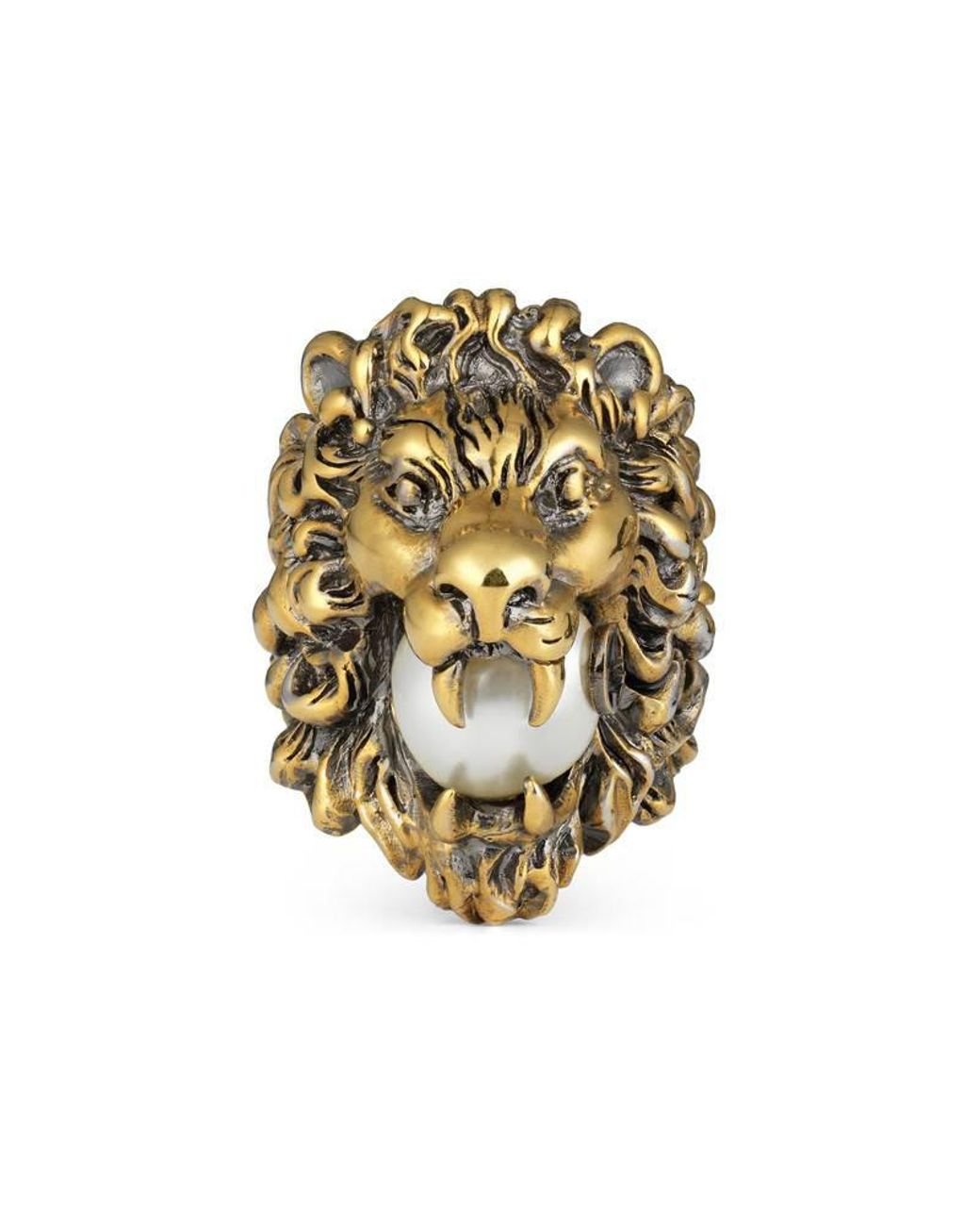 Anello testa di leone con perla in vetro di Gucci in Metallizzato | Lyst