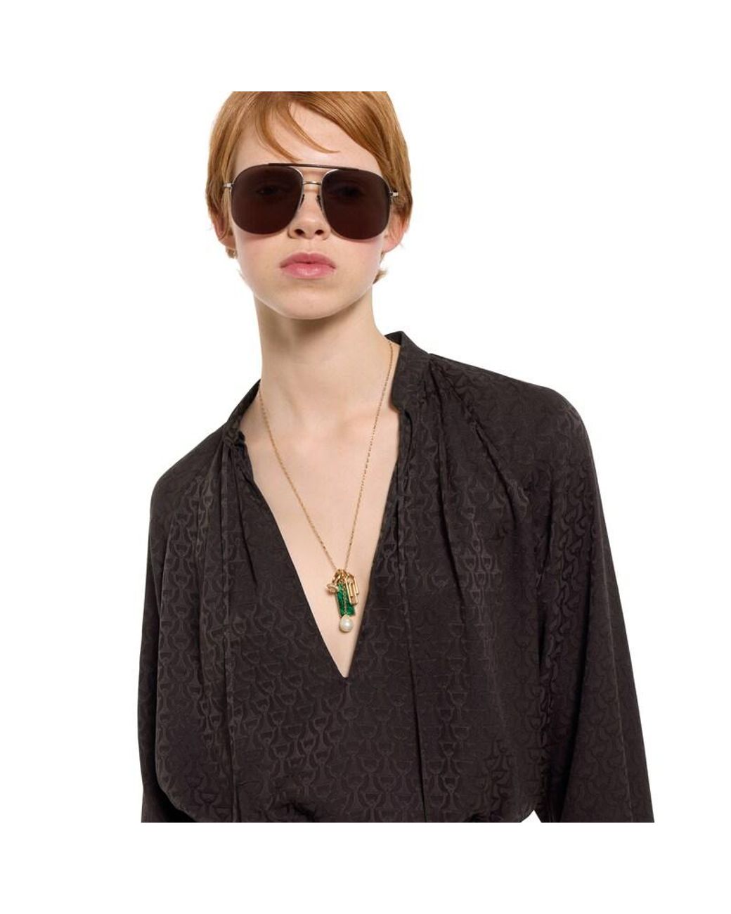 Gucci Black Horsebit Silk Jacquard Shirt