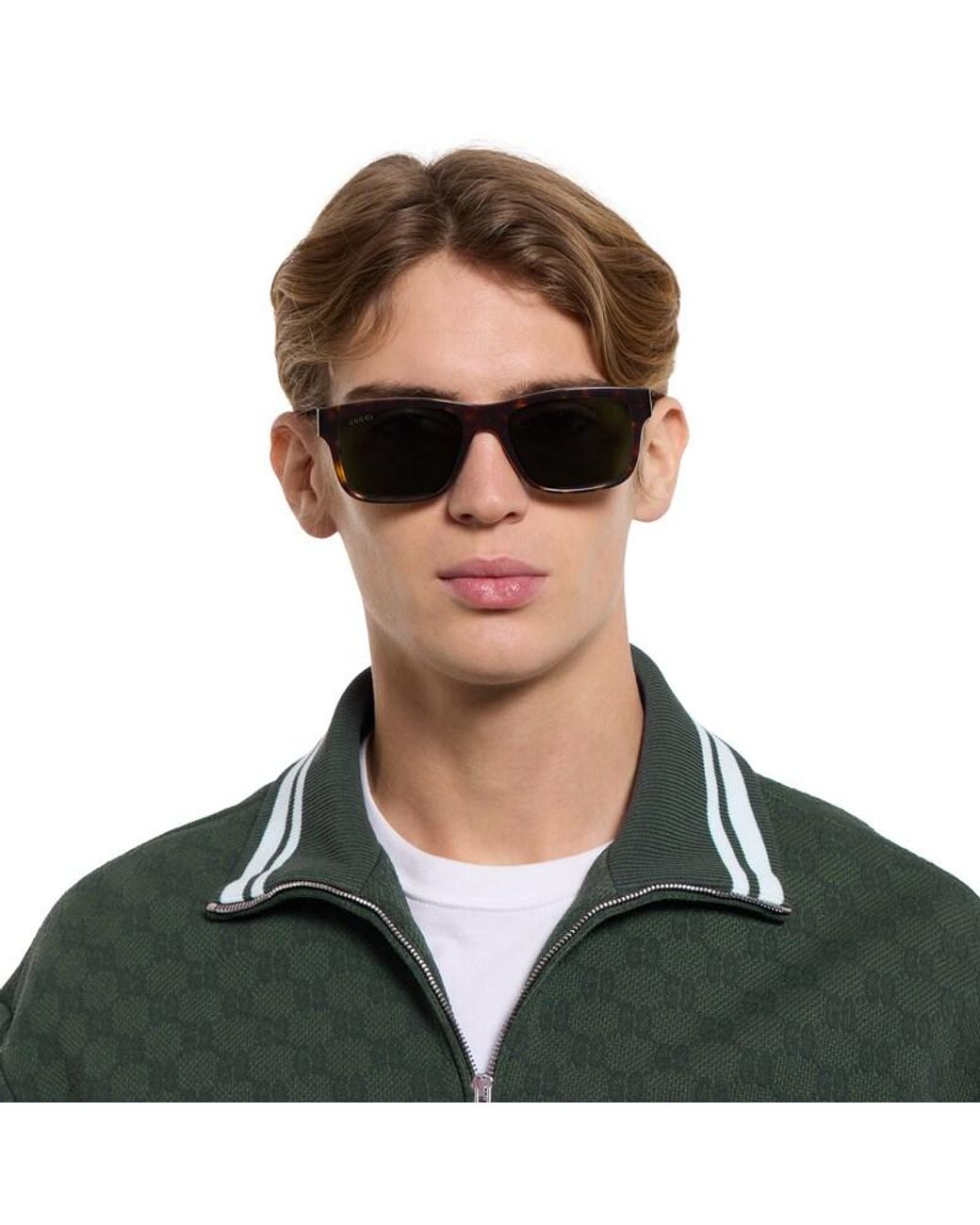 Gucci Green Rectangular Frame Sunglasses for men
