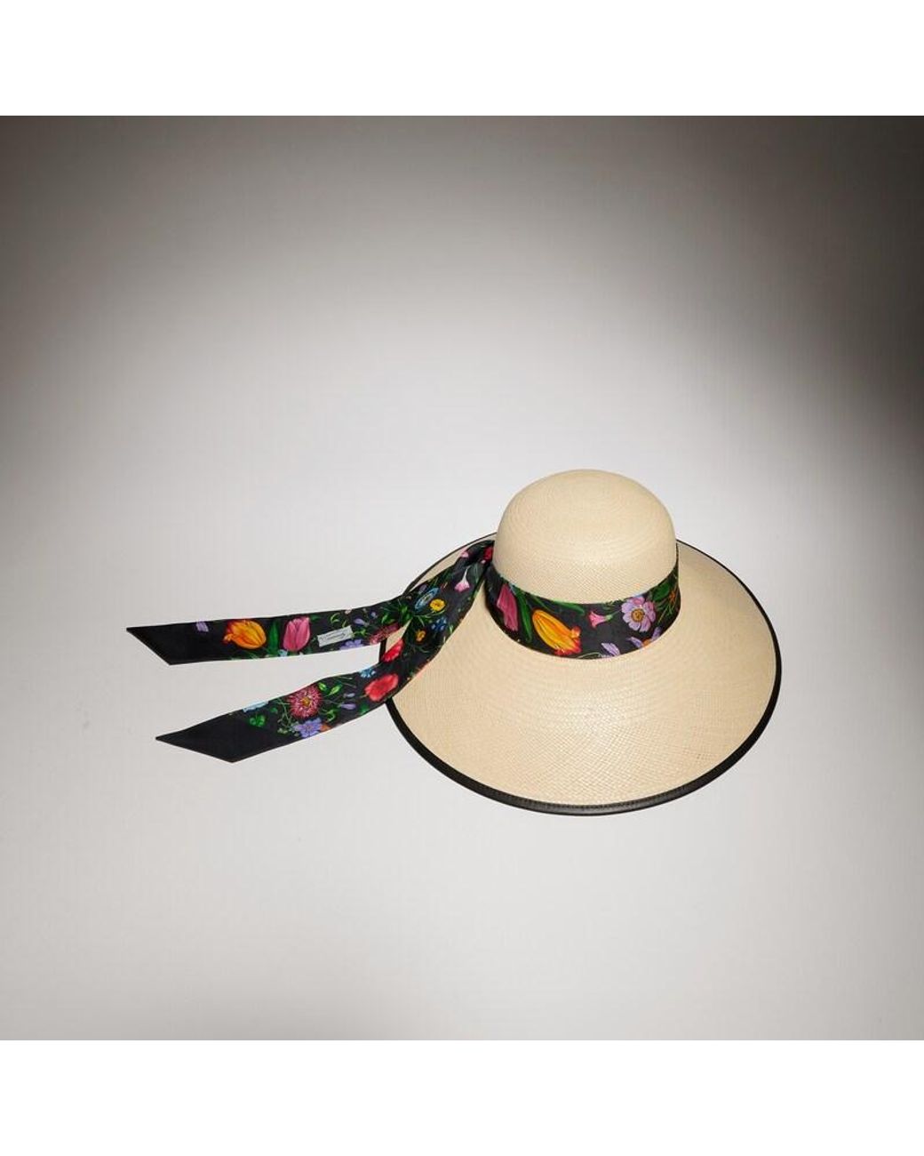 Gucci Black Panama Twill Hat With Silk Ribbon