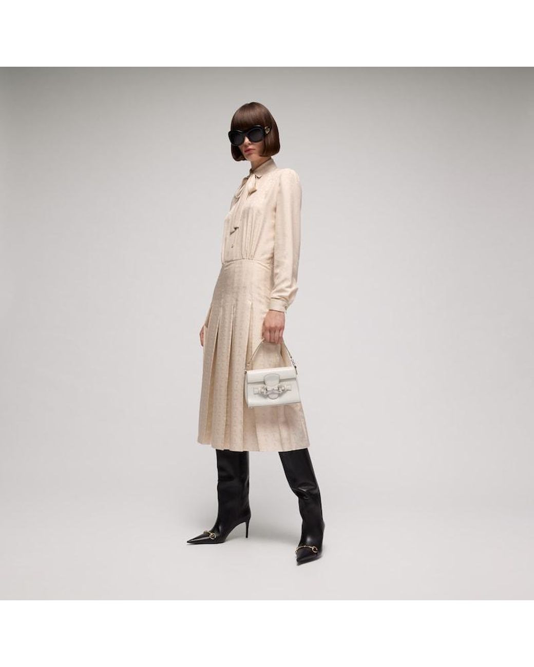 Gucci White Horsebit Duomo Small Top Handle Bag, Leather