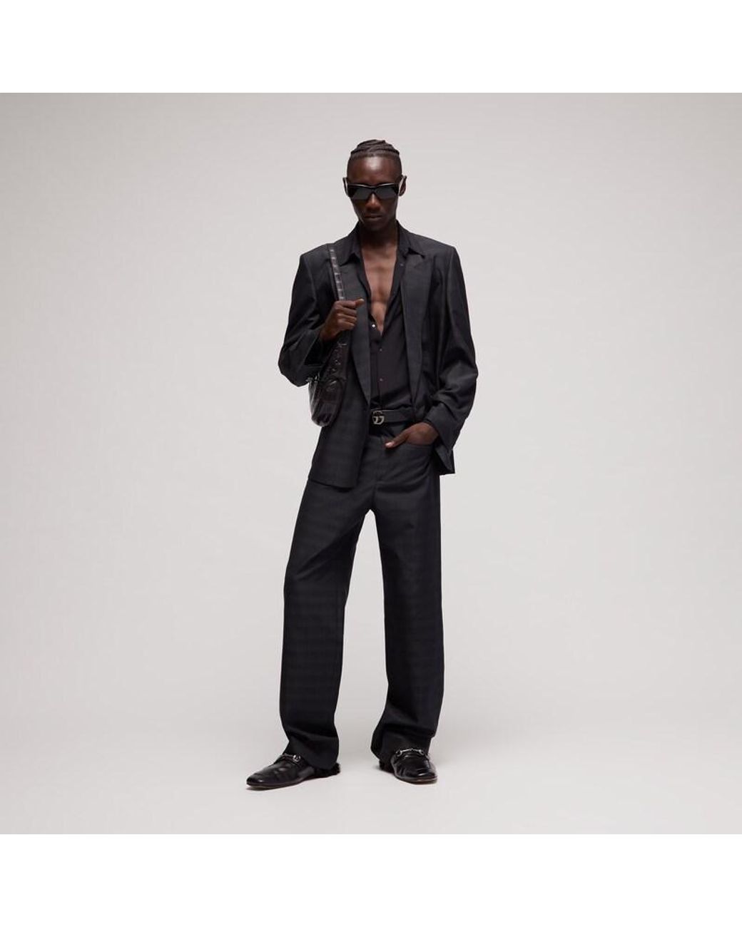 Gucci Black Loose Fit Prince Of Wales Silk Pants