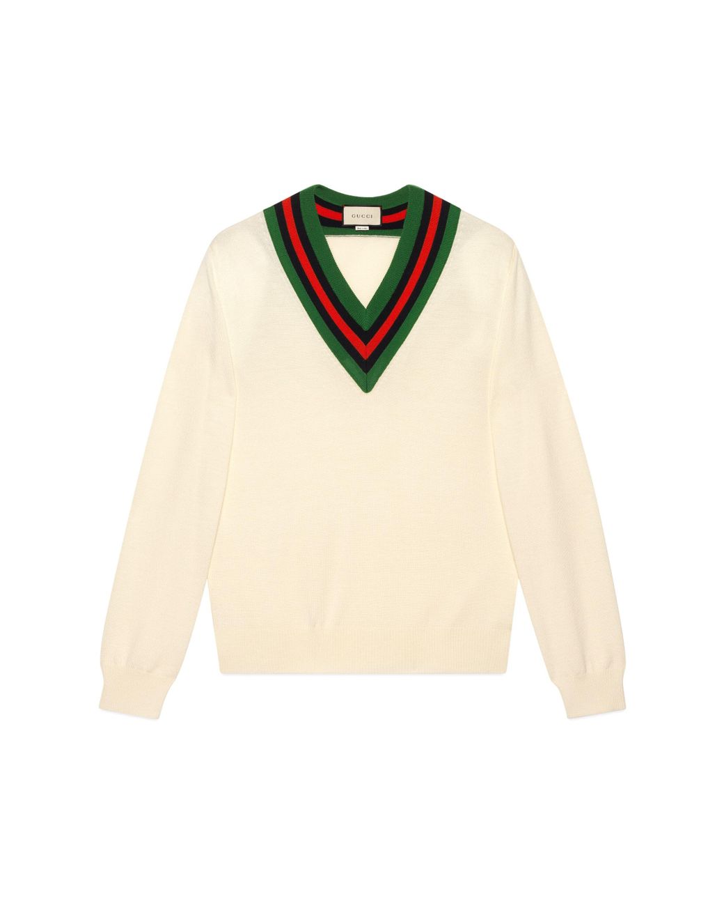 Suéter De Punto De Lana Con Rayas En El Cuello Gucci de Lana de color Blanco  para hombre | Lyst